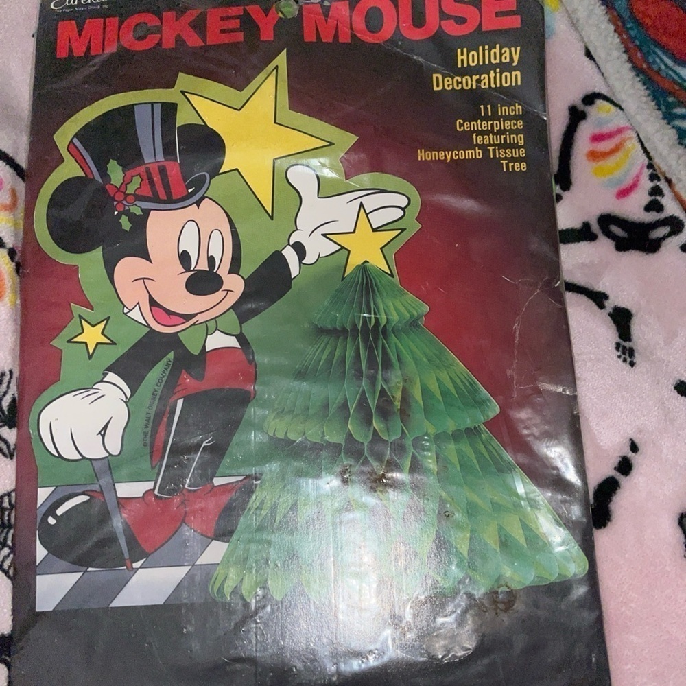 Disney Mickey Mouse Christmas Honeycomb Tissue Paper Tree Centerpiece Eureka VTG